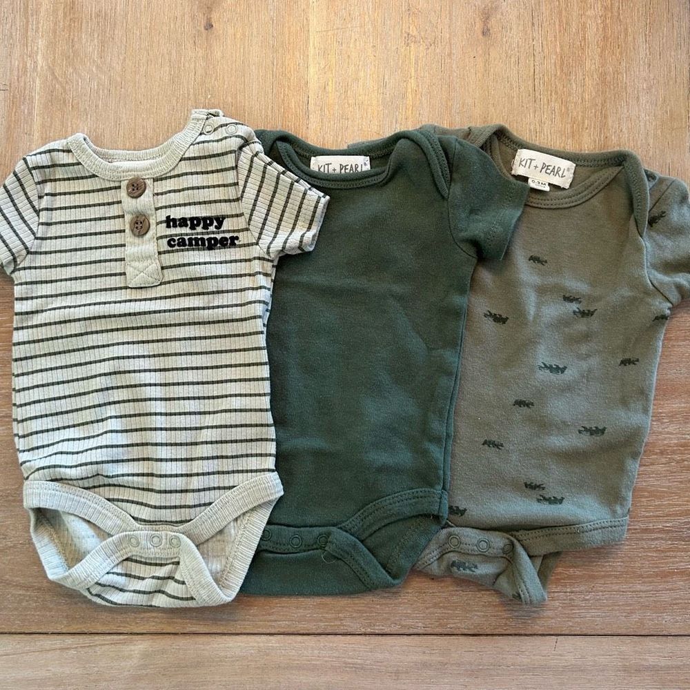 KIT + PEARL | Baby 0-3 Month Camping and Bear Themed One Pieces
